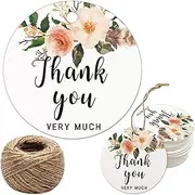 Thank You for Celebrating with Us Tags, 100Pcs Floral Thank You Tags for Wedding Birthday Baby Shower Party Favors, Paper Gift Tags with 100 Feet Jute String