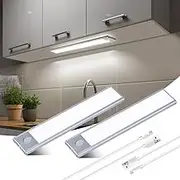 CHENBEN Under Cabinet Kitchen Lights 24CM, Motion Sensor Cabinet Lights 2 Piece, White Light 6500K Wardrobe Light 100LM, 900mAh USB Charging, Suitable for Wardrobes, Stairs, Emergency Lighting