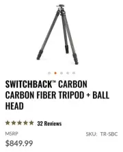 Vortex Switchback Carbon Tripod Kit w/QR Plate w/1/4"-20 Thread Pkg TR-SBC