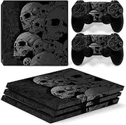 DOMILINA Vinyl Skin Decal Sticker Cover Set for PS4 PRO Console and 2 Controllers - Black Skeleton