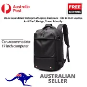 Black Expandable Waterproof Laptop Backpack - Fits 17-Inch Laptop, Anti-Theft