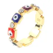 Gold Tone Gold Plated Ring With Evil Eye & Clear Rhinestone BSG743-MU7