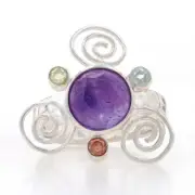 NEW Multi-Gemstone Ring-Sterling Silver Genuine Women's Statement Size 9.75 - 10