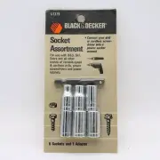 6 Pc Black & Decker 1/4" Socket Assortment 3/16" to 3/8" w/ Drill Adapter U1379