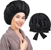 COOLCHI Satin Bonnet Silk Bonnet for Sleeping Women Double Layers Soft Lined Hair Bonnets with Elastic Tie Band Black, Black