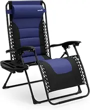Oversized XL Padded Zero Gravity Chairs, Foldable Adjustable Steel Mesh Recliners, Patio Lounge Chairs with Cup Holder, W/Pillows
