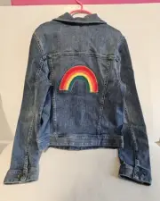NWT Crewcuts Girls Blue Denim Jean Jacket Rainbow Patch J.Crew Coat Size 14
