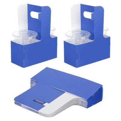 25 Pcs Drink Carrier with Handle Kraft Paperboard 2 Cup Holder, Blue