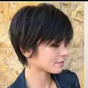 Women's Short Straight Pixie Cut Human Hair Wig Black No Lace Glueless Wig Soft