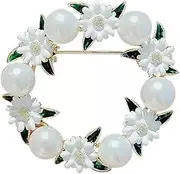 [AVLUZ] Elegant Daisy Wreath Brooch, Simulated Pearl Brooches Lapel Pin Clothing Hat Bag Accessories for Women Girls, One Size, Metal, agate