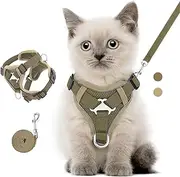 VavoPaw Cat Harness and Leash Set for Walking, Adjustable Kitten Vest Harness with Reflective Strip Breathable Mesh, Escape Proof Soft Pet Safety Vest for Cats, Kittens, Puppies, XS, Khaki