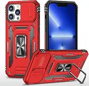 Slide Camera Case for iPhone 12 Pro Max 6.7,Kickstand with Built-in 360° Rotate Magnetic Ring Stand Shockproof Protective Armor Cover,Red