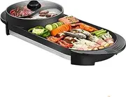 2-in-1 Electric Smokeless BBQ Grill and Hotpot Combo 1500W Dual Control Non-Stick Coating Adjustable Temperature for 2-8 People Black