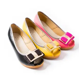 【ALAIN DELON】時髦性感-全真皮魚口楔型鞋W9417(3色 黑色 粉色 黃色)