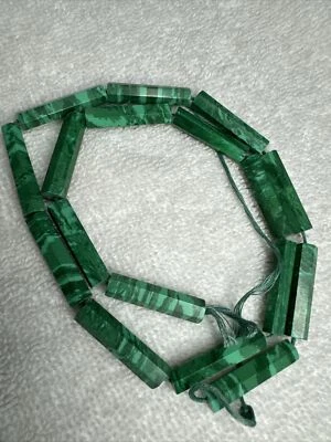 Natural Malachite Beads Strand Hexagonal Cylinders 17 Pieces