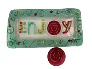 New Lori Siebert For Silvestri Hand Blown Fusion Enjoy Chip Dip Platter W/ Bowl