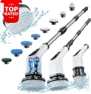 Electric Spin Scrubber Cordless Cleaning Brush 8 Heads 360 Power Mop 54in Handle