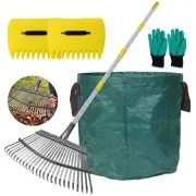 65 Inch Long Garden Leaf Rake 17" Wide Small Garden Rake for Leaves Adjustabl...