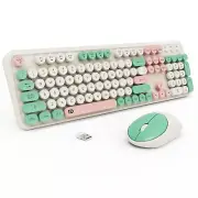 Keyboard and Mouse Wireless,2.4Ghz Retro Typewriter Style Round Keycap,Full Size