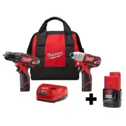 Milwaukee Drill Driver+Impact Driver 12V Li-Ion Cordless w/ Compact Battery