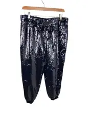 Ann Taylor LOFT NEW Black All Over Sequin Pull On Jogger Pants LP w/ Pockets
