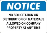 OSHA NOTICE: NO SOLICITATION OR DISTRIBUTION MATERIAL| Laminated Vinyl Decal