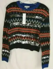 Topshop Knit Crew Neck Pull Over Cropped Multi Colored Women 4 Sweater New WS3