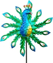 Outdoor Wind Spinner, 37" Metal Peacock Wind Spinner, Peacock Sculpture Garden W