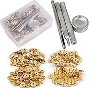 50 Set Pale Gold Snap Fasteners Kit for Leather Metal Button Snaps Press Studs with 4 Tools (10mm Pale Gold)