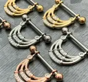 PAIR Triple Lined Gem Dangle Nipple Rings Shields - Steel, Gold or Rose Gold