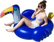 Toucans-Shaped Swimming Ring, Blue Inflatable Air Mattress with Hand Pump, Inflatable Pool Float Raft Lounge for Adults LWX