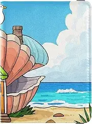 [Amooorous] Funny Cartoon Seagull Shell House Leather decorative Passport Card Holder Cover Combo Wallet Combo Passport Cover Holder Wallet Case Waterproof, Funny cartoon seagull shell house, 1 size
