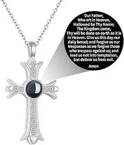[Apsvo] Projection Bible Verse Cross Necklace for Women Girls, Gold/Silver Cross Pendant Scriptures Necklace for Religious Christian Jewelry Inspirational Gifts