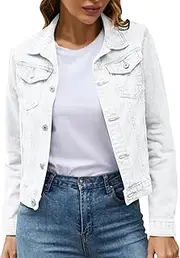 [Generic] Transition Jacket Women's Denim Jacket Plain Jacket Denim Overshirt Long Sleeve Denim Coat Retro Women's Denim Jackets Y2K Outwear Denim Jackets Casual Jackets