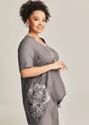 [TS] Taking Shape Rose Linen Bamboo Swing Tunic Size 16 in Shadow - Plus Size Women's Clothing Shadow
