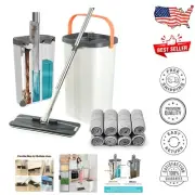 Innovative Flat Mop and Bucket Set - Hands-Free Cleaning System with 8 Pads