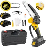 6" Mini Chainsaw Cordless Brushless Motor 2 Batts 2 Chains Tree Wood Cutter