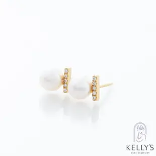 【Kelly”s】星辰ㄧ字排鑽珍珠耳環(鑽石耳環 K金耳環 日本進口)