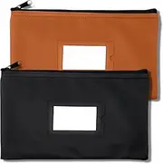 Money Bank Deposit Bag with Zipper | Black and Brown | 11x6 inch | Durable Leatherette Money Cash Coin Check Wallet Pouch for Men & Women with Framed ID Window and Blank Card | by GIDABRAND