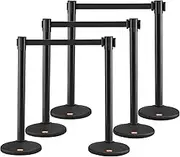 VEVOR Crowd Control Stanchions, 6-Pack Crowd Control Barriers with 3PCS 6.5FT Black Retractable Belts, Plastic Stanchion Queue Post, Belt Barriers Line Divider Stanchion Set for Airport, Exhibition