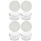 Pyrex (4) 7200 2 Cup Glass Bowls & (4) 7200-PC Sleek Silver Lids