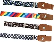 [SOESFOUFU] 4 Pack Boys and Girls Elastic Waist Belts Fashion Stretch Belts for Boys Girls Buckle Imitation Leather Material
