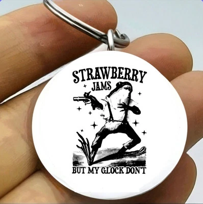 Funny Frog Quote Joke Strawberry Jam Stainless Steel Keychain Cute