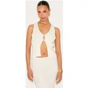 Petite Cream Knitted Open Front Longline Waistcoat, Cream