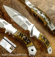 IMPACT CUTLERY RARE CUSTOM D2 FULL TANG BUSHCRAFT SKINNING KNIFE RAM HORN