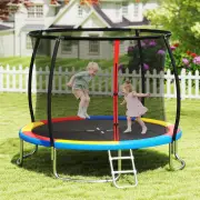 Costway10FT Outdoor Trampoline with Safety Enclosure Net-Colourful