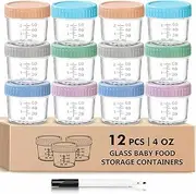 Yunking Glass Baby Food Storage Containers - 4 Oz Baby Food Jars with Lids Baby Food Maker Microwave Dishwasher Freezer Safe 100% Leak Proof BPA Free Reusable (12Pcs)