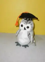 Ty Beanie Babies 1999 Wiser Class Of 99 Owl Black, Gray & White Bean Plush w/Tag