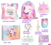 7 PIECE SET Unicorn GIFT Box Glow in Dark Blanket, Cup, Purse Bracelet Key-chain