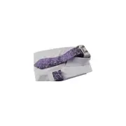 Mens Purple & Silver Boho Paisley Matching Neck Tie, Pocket Square, Cuff Links And Tie Clip Set